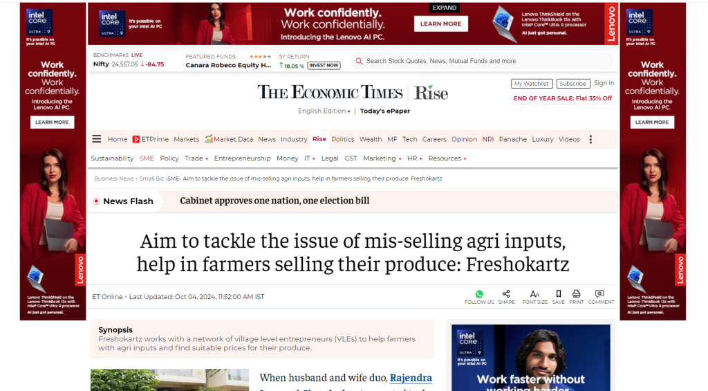 Aim to tackle the issue of mis-selling agri inputs, help in farmers selling their produce: Freshokartz