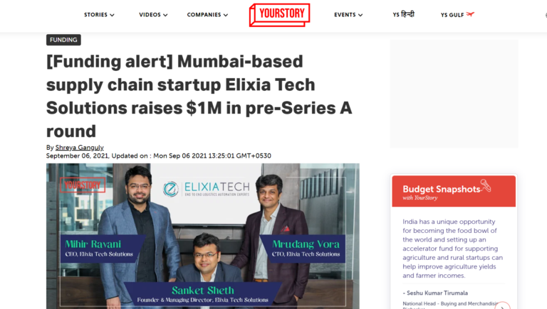 Mumbai-based supply chain startup Elixia Tech Solutions raises $1M in pre-Series A round