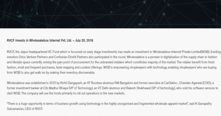 RVCF invests in Wholesalebox Internet Pvt. Ltd.