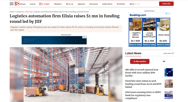 Logistics automation firm Elixia raises $1 million in funding round led by JIIF