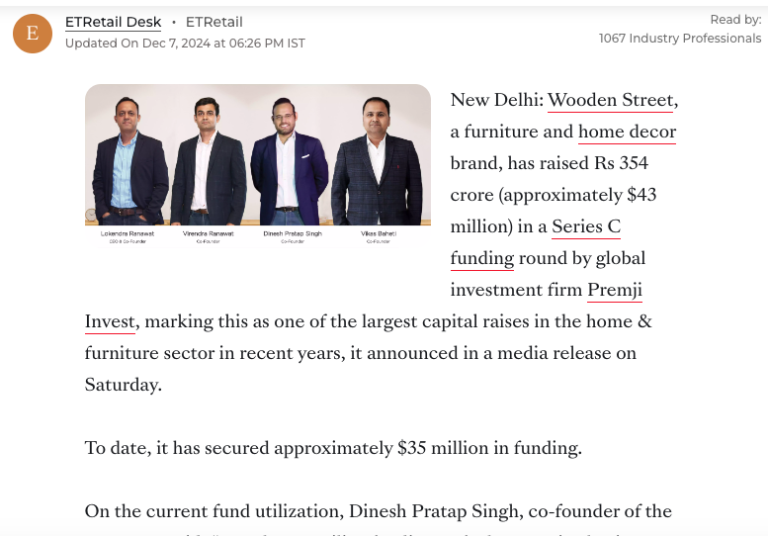 Wooden Street raises Rs 354 crore in Series C round from Premji Invest, ET Retail