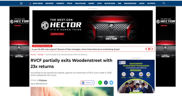 RVCF partially exits WoodenStreet with 23x returns