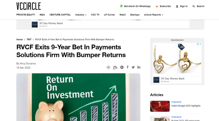 RVCF exits 9-year bet in payments solutions firm with bumper returns